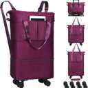 VOOWO Duffel Bag with Wheels - Rolling Foldable Expandable Duffle Bag with Wheel for Travel, Rolling Luggage Bag Carry On Travel Bag with Wheels, Large Wheeled Overnight Weekender Bags (Deep Purple)