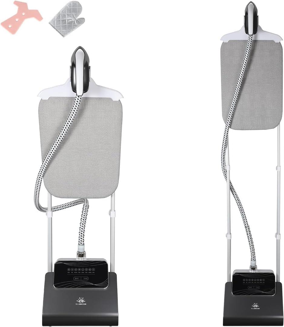1500W Standing Clothes Steamer with Adjustable Ironing Board, 90 Min Steam Time, 8 Steam Levels, 2.5L Tank - Professional Garment Steamer, dark grey