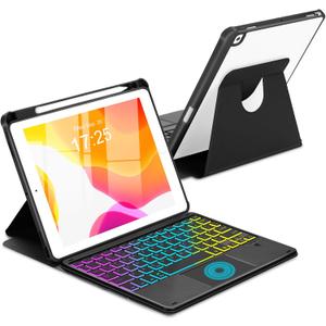 MePadKey Touchpad Keyboard Case for iPad 9th /8th/7th Generation 10.2 inch, 360 Degree Rotation Cover with Rainbow Backlit Wireless Detachable Keypad for iPad Pro 10.5/Air 3rd Gen (Black)
