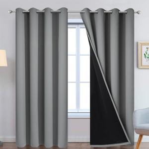 Yakamok 100% Blackout Curtains 90 Inches Long, 2 Thick Layers Heat and Full Light Blocking Soft Thermal Insulated Drapes for Bedroom(52"W x 90"L (Pack of 2), Grey