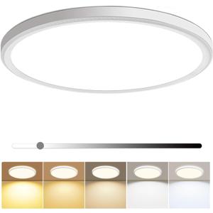 16 Inch Dimmable LED Flush Mount Ceiling Light 4800LM Round Light Fixture 5 Color Temperature Selectable Super Slim Large Flat Ceiling Lamp for Living Dining Room White (1 Pack)