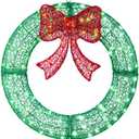 24" Pre-Lit Outdoor Christmas Wreath with 140 LED Lights and Bow, Lighted Metal Christmas Wreath Decoration with Timer Function for Xmas Home Wall Front Door Window Garage (Green Red)