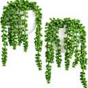 Dahey Wall Planters with Fake String of Pearls Plant Artificial Succulent Small Modern Ceramic Mounted Planter Round Hanging Wall Vase Display Holder for Indoor Garden Office Decor, Set of 2