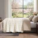 Amlie Home Faux Fur Throw Blanket for Bed, Ultra Soft Fuzzy Plush Bubble Blanket for Bedroom & Bed Decor, 108"x90", Cream White