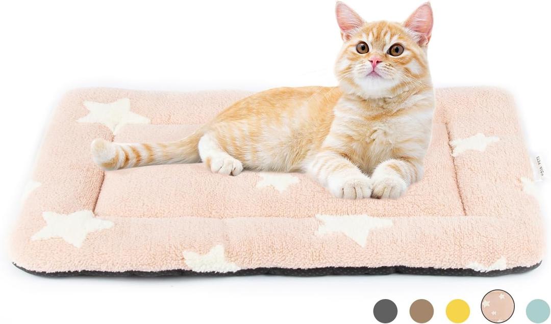 Mora Pets Cat Bed for Indoor Cats Washable Dog Crate Pad Cute Star Dog Bed Mat for Small Dogs Pet Kennel Pad for Cage Soft Flat Puppy Kitten Cushion Sleeping Anti-Slip Pink 22" x 13"