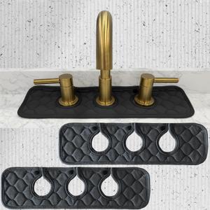 Bathroom Sink Splash Guard 3-Round-Hole : AHA HOMEWARE, Faucet Mat for Bathroom Sink 3 Holes (Black & Black)
