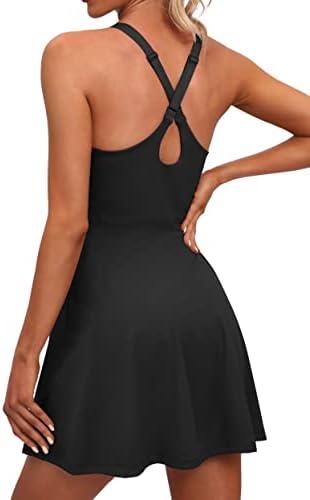 IUGA Womens Tennis Dress with Shorts Underneath Athletic Dress for Women Adjustable Strap Workout Golf Dresses Summer Outfits, L