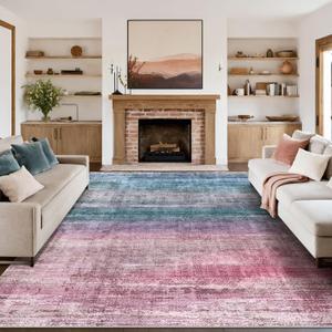 Kokia Abstract Area Rugs 9x12 Bedroom Washable Decor Low Pile Fluffy Non-Slip Non-Shedding Indoor Red Carpet Foldable Stain Resistant Floor Mat Living Room Dining Room, Oslo Orchid (Peony/Orchid/Teal/Skyblue)
