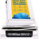 FoundGo Heavy Duty Tarps 16mil, Super Thick Tarp Cover Waterproof Poly Tarpaulin with Grommets UV Resistant for Canopy, Roof Tent, Boat, Patio, RV, Pool or CampingWhite, 9X 12