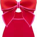 FLAXMAKER Bow Front Cut Out Color Block One Piece Swimsuit and Skirt (Small)