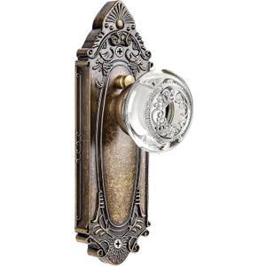 Crystal Door Knob Vintage Privacy Lock, Antique Brass Base Glass Door Handle Set for Bedroom, Bathroom, Hallway or Closet
