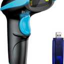 NADAMOO Wireless Barcode Scanner 328 Feet Transmission Distance USB Cordless 1D Laser Automatic Barcode Reader Handhold Bar Code Scanner with USB Receiver for Store, Supermarket, Warehouse - Blue