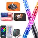 2 Pack 5FT Music Whip Lights - 366+ Chasing Modes RGB Lighted Whips with APP & Remote Control, Rocker Switch, Nylon Flags & Spring Base for UTV ATV Polaris RZR Can-Am SXS Truck