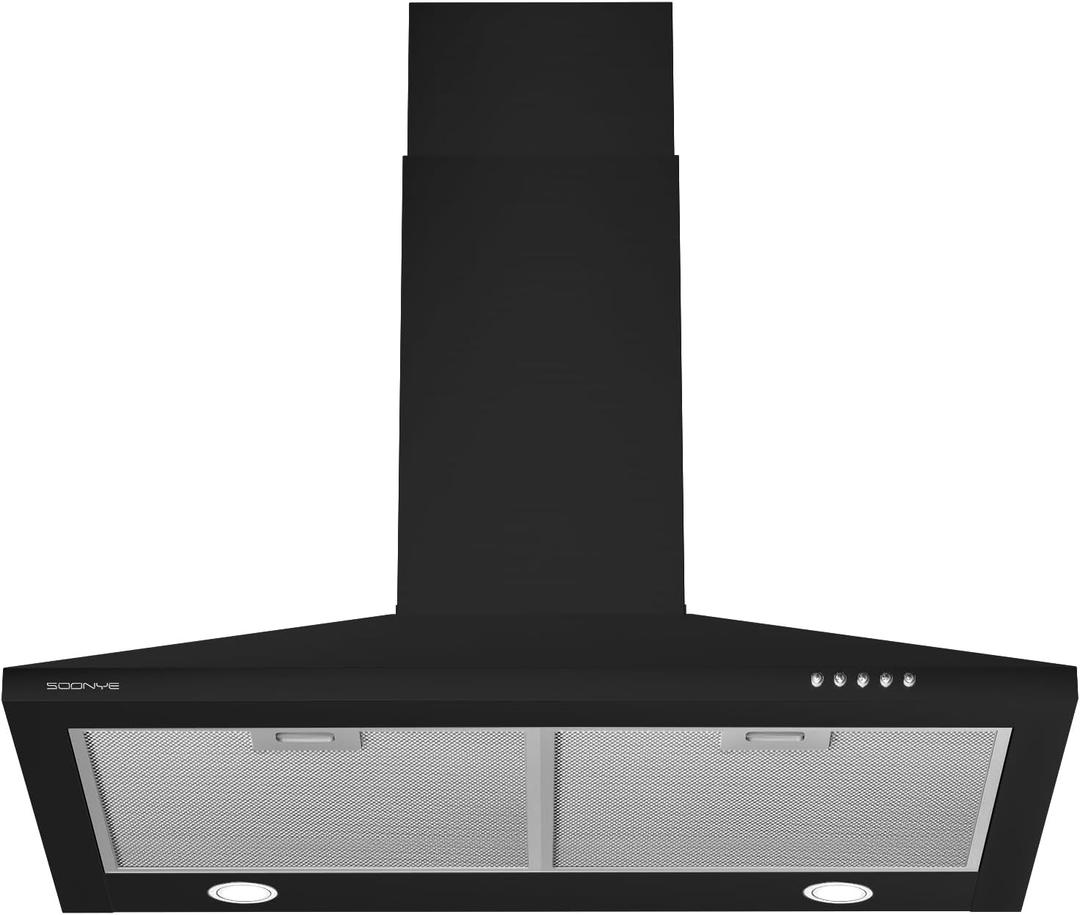 30 Inch Wall Mount Range Hood Ducted/Ductless Convertible Kitchen Exhaust Hood with 450 CFM Motor, 3 Speed Fan, LED Lighting and Dishwasher Safe Filters, Matte Black Painted Finish