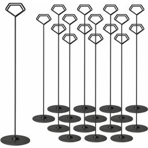 Urban Deco 16PK Table Number Holders 12 Inches Diamond Place Card Holder Metal Table Card Holders, Picture Holders For Tables, Card Holder Stand For Wedding Dcor - Black Sign Holder