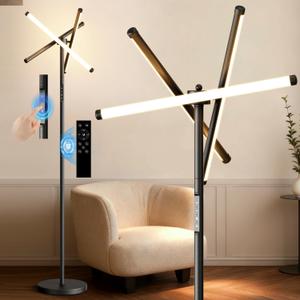 Modern LED Dimmable Floor Lamp, Black Tall Standing Lamp for Living Room Bedroom with 3 Rotatable Lamp Bars, 70'' Bright Stepless Dimmable LED Tree Floor Light Remote Control