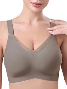 BUMXUZUN Seamless Bras for Women Full Coverage No Underwire Scalloped Push Up Bras Soft Wireless Comfort Bralettes Everyday Bra Coffee M
