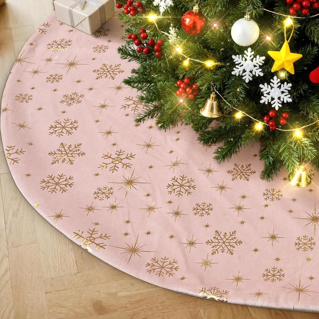 Lanpn Christmas Tree Skirt 24 inch, Velvet Xmas Tree Skirt with Snowflake Winter Christmas Tree Mat for Small Mini Pencil Slim Artificial Trees Winter Home Party Indoor Xmas Decor (Pink, 60cm)