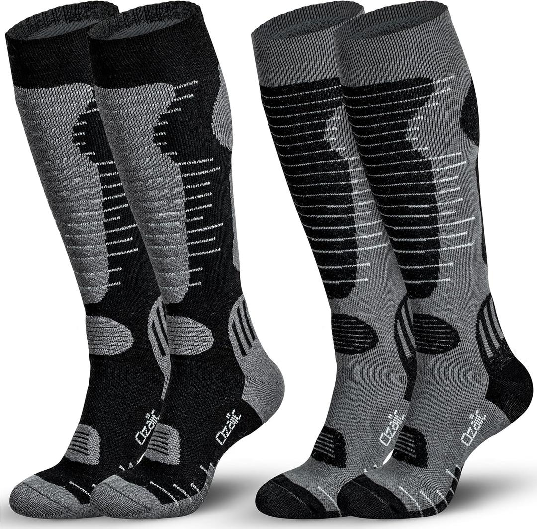 Merino Wool Ski Socks Mens Womens 2 Pairs for Skiing, Snowboarding, Thermal Knee High Winter Warm Sports Performance Socks (Large)