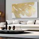 Gold Abstract Wall Art White and Gold Modern Framed Painting Texture Artwork for Living Room Office Dining Room Pictures 24x48 Inch Hand Painted