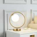 Table Lamp Modern Globe Glass Desk Lamp Gold Reading Lamp Moon Shape Metal Table Light for Bedroom Living Room Office G9 Base (Brass)