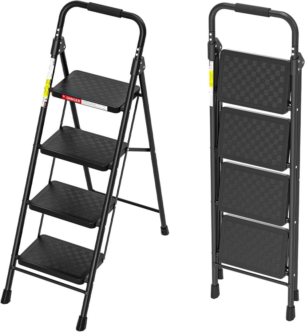 HBTower 4 Step Ladder with Wide Anti-Slip Pedal and Cushioned Handle
Step Stool Foldable with 330 lbs Capacity for Home and Kitchen, Black