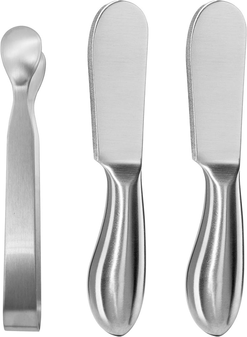 Oggi Charcuterie Utensil Set, Charcuterie Accessories, Cheese Knives Set - Stainless Steel, 3pcs with Knives/Spreaders & Tongs, 5" Long