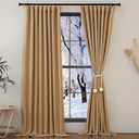 NICETOWN Thick Living Room Curtains 84 inches Long, Rod Pocket/Back Tab/Hook Belt Faux Linen Room Darkening Curtains Thermal Insulated Window Drapes for Bedroom, Caramel, W52 x L84, 2 Panels