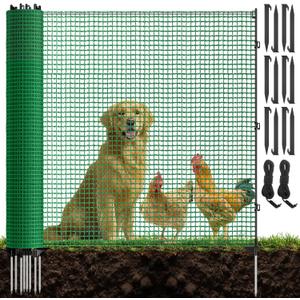 4x50FT Temporary Fence with Posts,Plastic Garden Safety Fence with 9 Fiberglass Stake,Windbreak Rope,Ground Peg,Temporary Fence for Backyard Outdoor Animal Protect,Temporary Dog Fence Outdoor