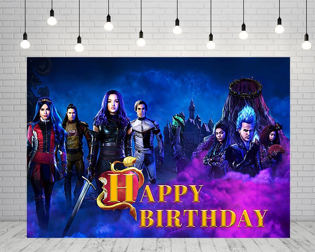Descendants Backdrop for Birthday Party Supplies 5x3ft Photo Backgrounds Descendants Theme Baby Shower Banner for Birthday Cake Table Decoration