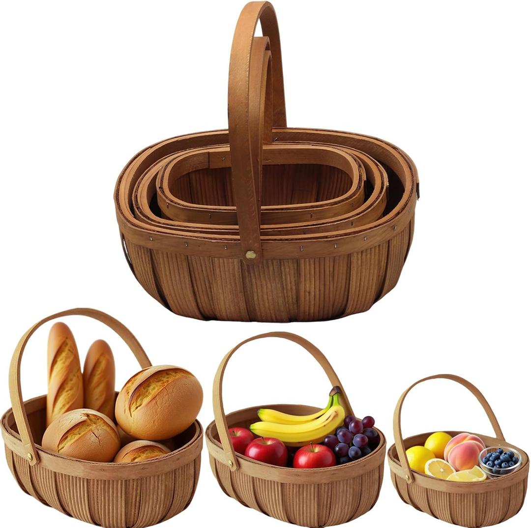 3Pack Harvest Basket, Garden Baskets with Handles, Handmade Woven Fruits Vegetable Storage Serving Holder, Gift Packing Woven, Flower Girl