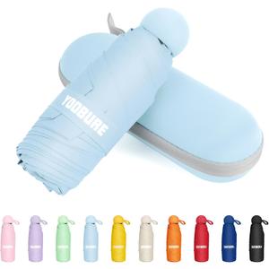 Yoobure Travel Umbrella - Portable Compact Mini for Purse, UV Protection, Rain and Sun - Folding Pocket Umbrella for Backpack With Case - Ideal for Kids and Women