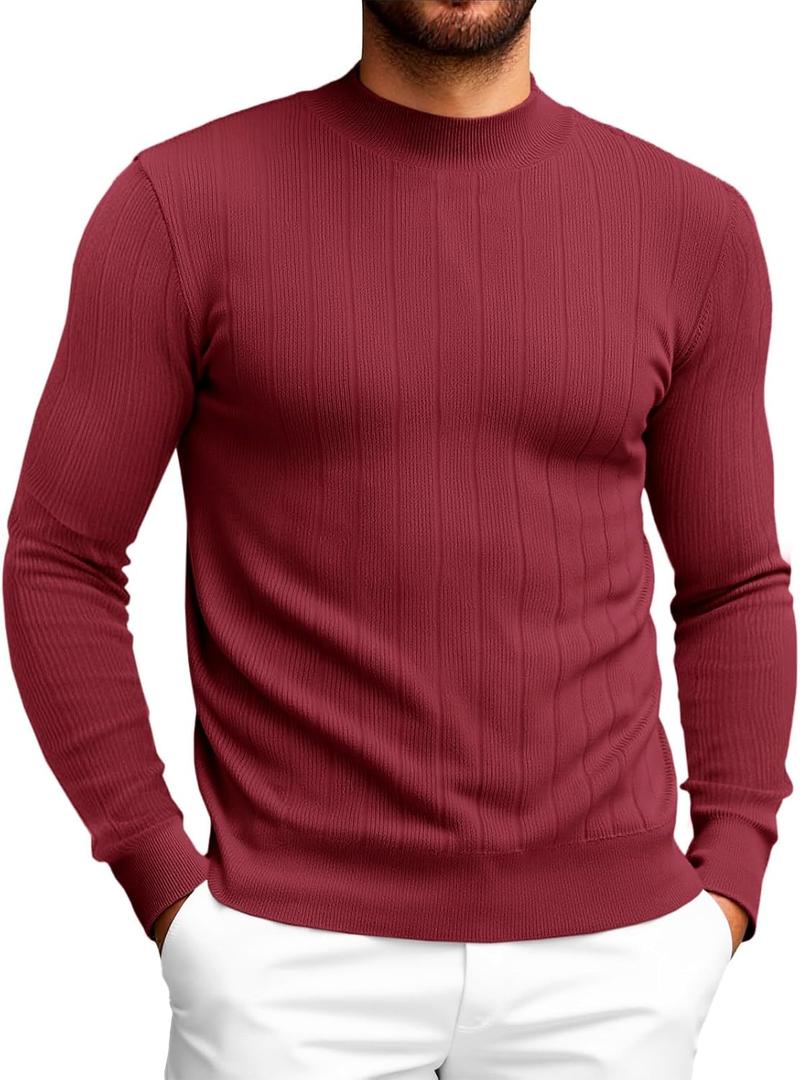Runcati Mens Mock Turtleneck Sweater Slim Fit Casual Ribbed Knitted Pullover Fall Winter Basic Warm Sweaters
