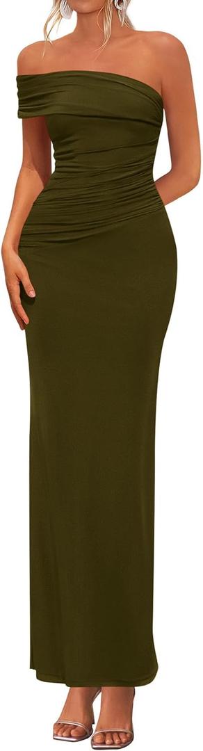 PRETTYGARDEN Women's Semi Formal One Off Shoulder Dresses (Green, M)