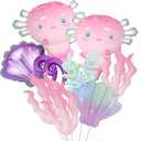 11Pcs Pink Axolotl Balloons,Seashell/Coral/Seaweed Balloon For Axolotl Birthday Party Decoration/Under the sea Party Decor/Mermaid Party Supplies Balloons/Axolotl Baby shower