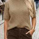 Saodimallsu Womens Cable Knit Sweater Tops Short Sleeve Crew Neck Loose Casual Summer Pullover Sweaters (Beige, M)