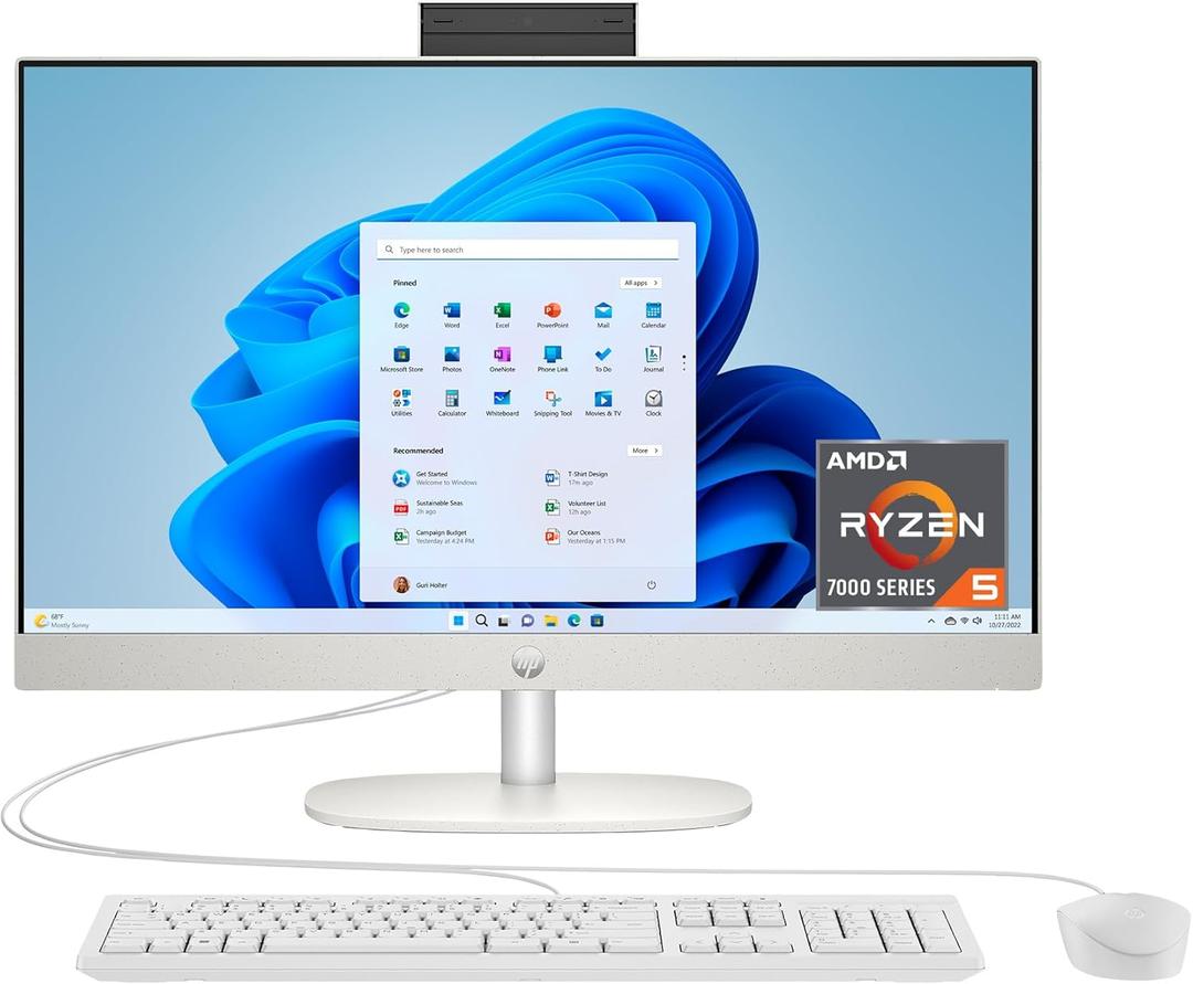 HP 24 inch All-in-One Desktop PC, FHD Display, AMD Ryzen 5 7520U, 8 GB RAM, 256 GB SSD, AMD Radeon Graphics, Windows 11 Home, 24-cr0002 (2024)