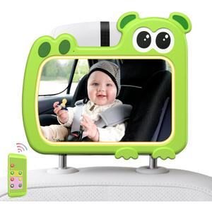 2-in-1 Baby Car Mirror with Lights & Soft Sounds, Cry Detector, Clear Night View, 360 Rotation, Shatterproof, Rear Facing Baby Car Seat Mirror with Remote Control, Perfect Baby Shower Gifts (Green)