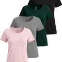 4 Pack Women's Cotton T Shirts Short Sleeve Crew Neck Tops Basic Casual (L)