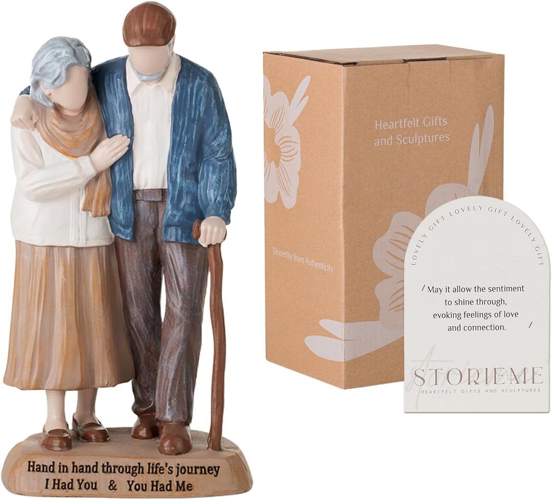 Husband Wife Elderly Figurine Statue: Best Gifts for Senior Couple Parents Grandparents Wedding Anniversary Birthday Presents