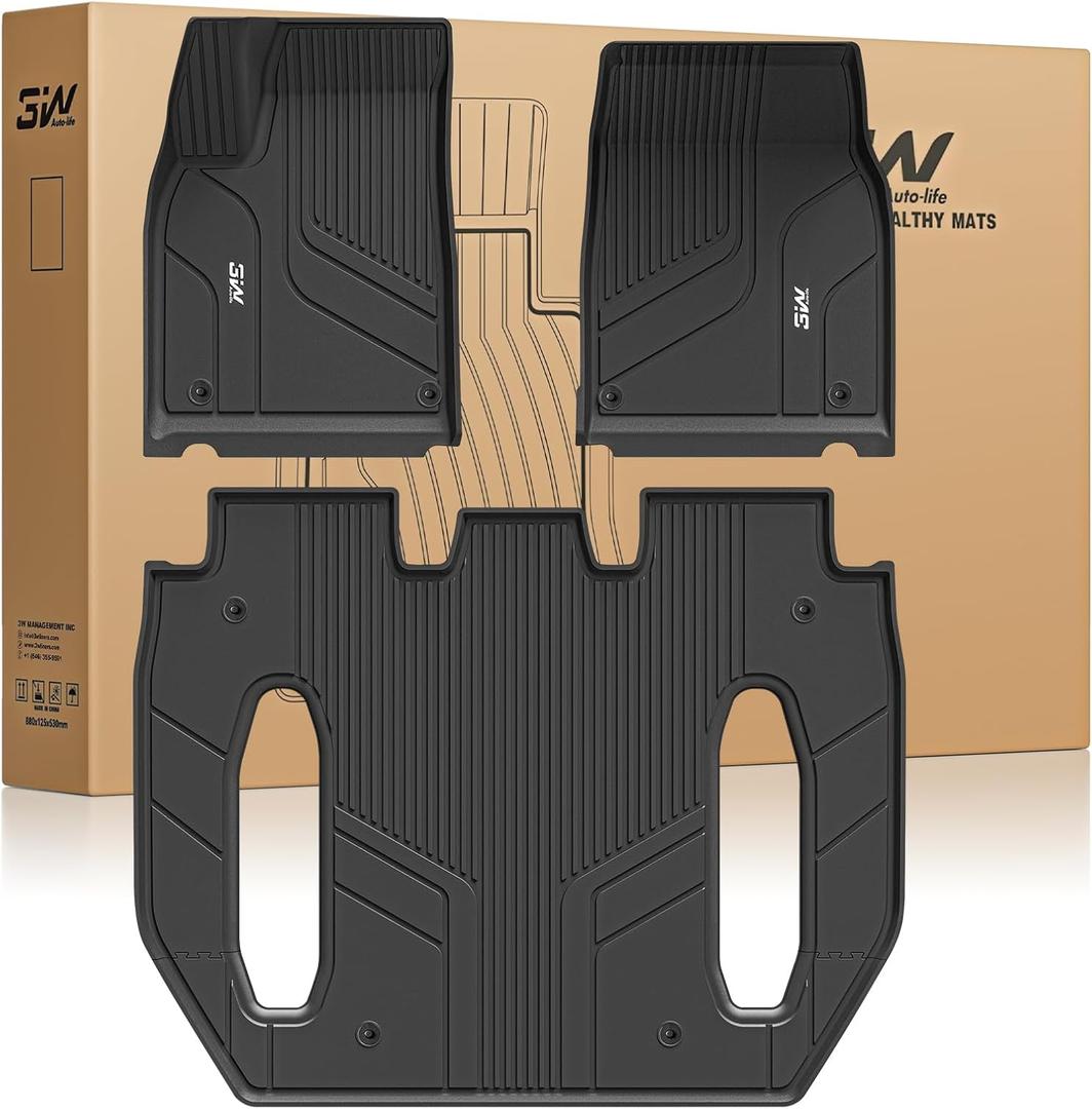 3W Floor Mats Fit for Tesla Model X 6 Seat 2021-2025 2026 All Weather TPE Custom Fit Floor Liners for 1-3 Rows Full Set Car Mats Black