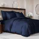 Duvet Cover Queen Size Set - Extra Soft Queen Size Duvet Cover 90 x 90 with 2 Pillow Shams - Hotel Luxury Easy Care and Fade Free w/ Zipper Closures & Ties - Comfy Breathable Bedding Set (Navy Blue)