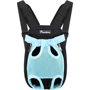 Pawaboo Pet Carrier Backpack, Adjustable Pet Front Cat Dog Carrier Backpack Travel Bag, Legs Out, Easy-Fit for Traveling Hiking Camping for Dogs Cats Puppies, Medium, Blue