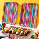 Zubebe Set of 3 Cinco De Mayo Serving Trays 13" x 10" - Mexican Party Decorations, Fiesta Supplies, Reusable Large Boho Rainbow Platter for Festivals