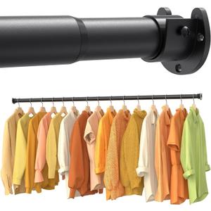 Closet Rods for Hanging Clothes, 17-84 Inch No-Cut Stepless Adjustable Closet Rod, 1.3 Inch Heavy Duty Metal Closet Hanging Rod with Brackets, Black Closet Bar for Closet, Laundry Room, RV, Wardrobes