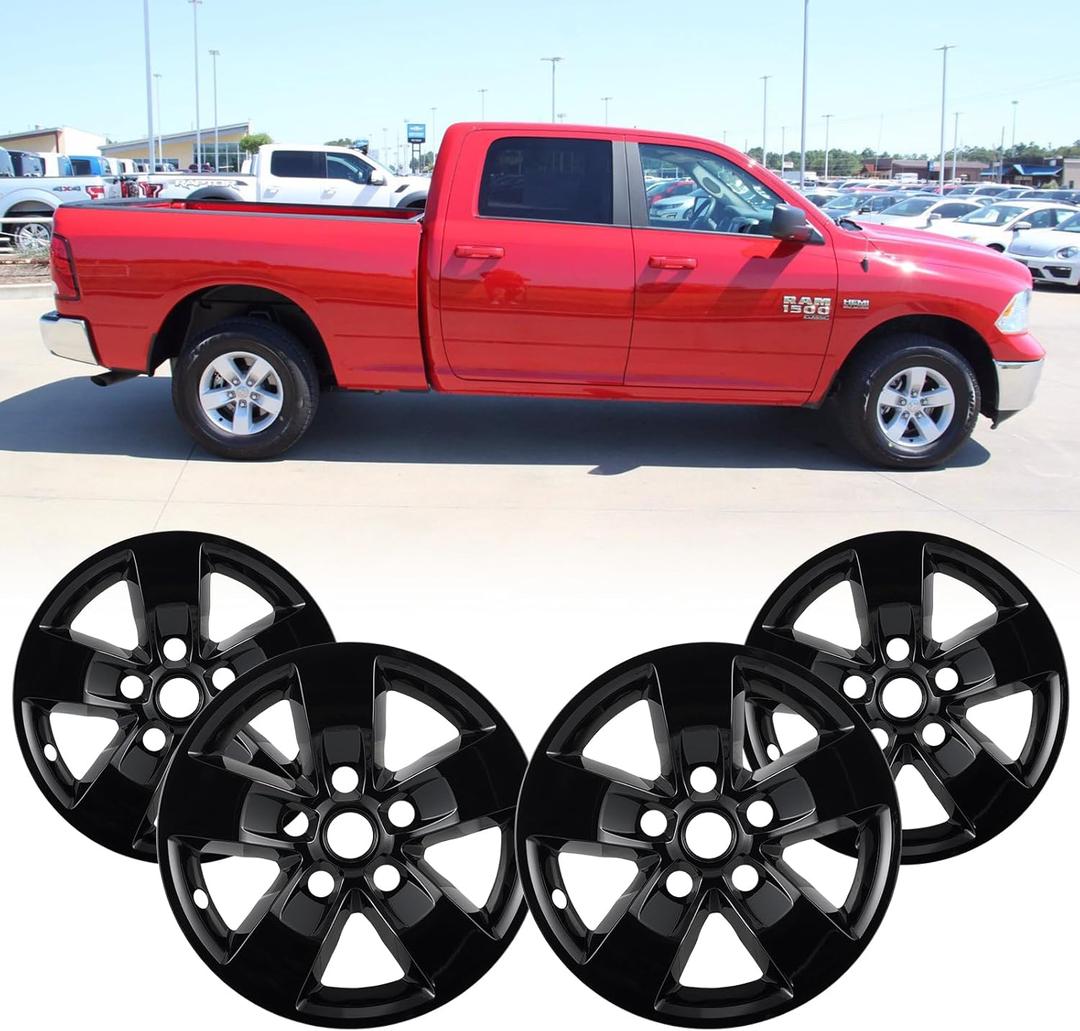 17" 4pcs Glossy Black Wheel Skins for 2013-2018 RAM 1500 & 19-24 Ram 1500 Classic, ABS Plastic 17 Inch Cover Hubcaps for 13-24 RAM 1500 Wheel Skin Replacement Set of 4