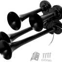 AUXMART 4 Trumpet Air Horn Universal 12V/24V 150db 4-trumpet Air Train Horn Powerful Loud Vehicle Modified Air Horns for Police Car Vehicle Truck Motorcycle Lorry Boat SUV Train