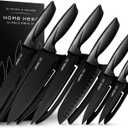 Home Hero Kitchen Knife Set with Sheath Covers - High Carbon Stainless Steel Kitchen Knives with Ergonomic Handles & Ceramic Coating, Nonstick Ceramic Knife Set with Chef Knife (12 Pcs - Black)