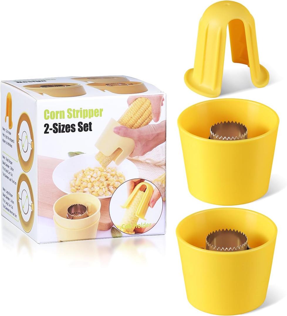2 Sizes Corn Peeler - Corn Stripper for Corn on the Cob, Corn Cutter with Safety Handle (Yellow- 2 Different Sizes)