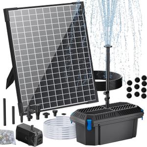 POPOSOAP 25W Solar Pond Filter with Water Pump, Solar Pond Filter Box with Water Flow Adjustable, Pond Pump with PVC Tubing for Outdoor Pond Fish Tank Waterfall Garden Water Feature-P3253